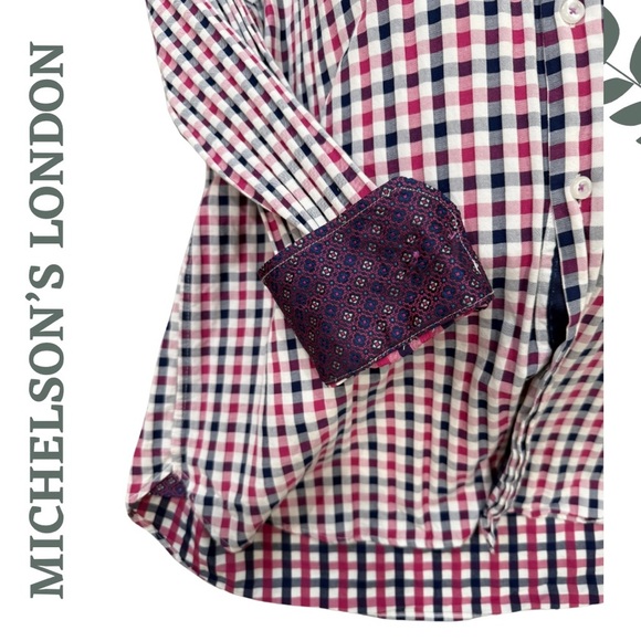 🛍️3/$40 Michelson’s London XXL Checkered Button-Up Shirt Contrast Cuff - Picture 4 of 5